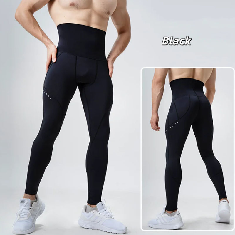 Compression Long Pant - メンズ用、ハイウエスト、コンプレッションレギンス、お腹を引き締める効果のある、伸縮性のあるヨガタイツ、マラソンやランニング、トレーニング、フィットネスに最適なロングパンツ。