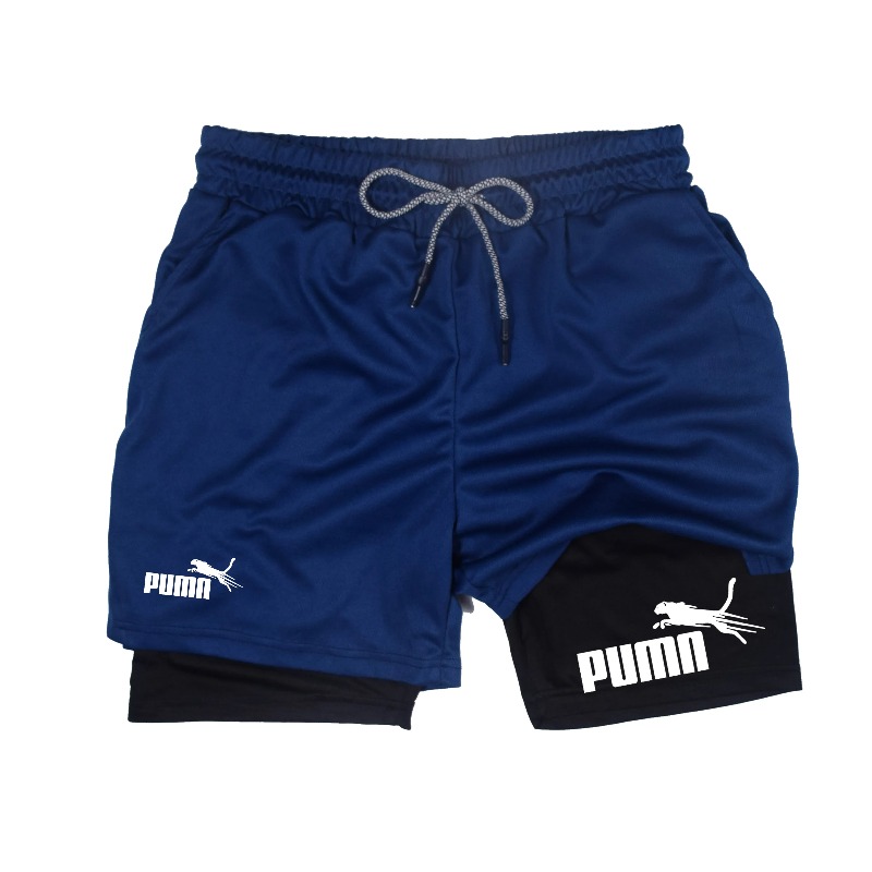 メンズサマー通気性ダブルレイヤー弾性圧縮ショーツ速乾性アスレ - Compression Shorts Athletes のレビューと価格