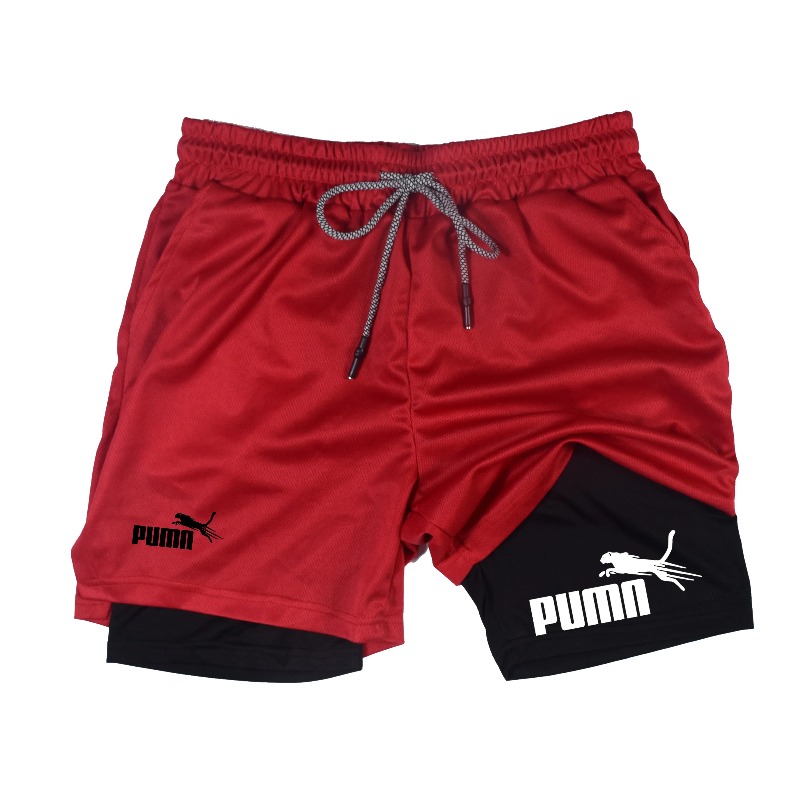 メンズサマー通気性ダブルレイヤー弾性圧縮ショーツ速乾性アスレ - Compression Shorts Athletes のレビューと価格