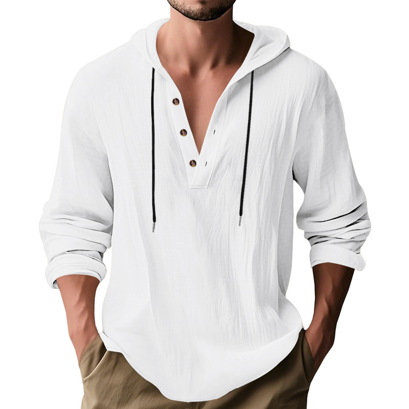 熱い販売メンズルーズリネン通気性フード付き無地長袖スウェット - Undershirt Crew Neck のレビューと価格
