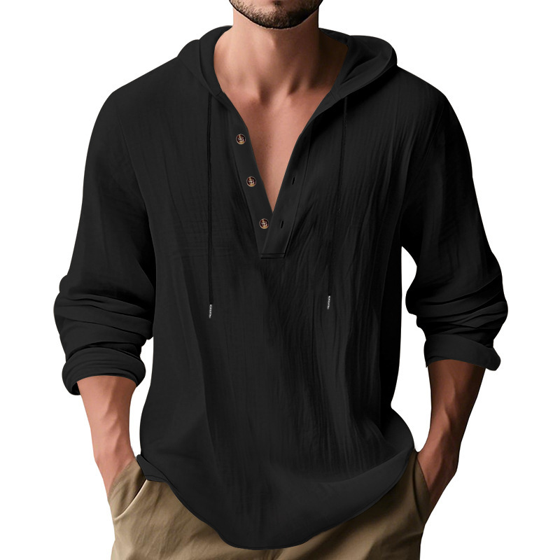 熱い販売メンズルーズリネン通気性フード付き無地長袖スウェット - Undershirt Crew Neck のレビューと価格