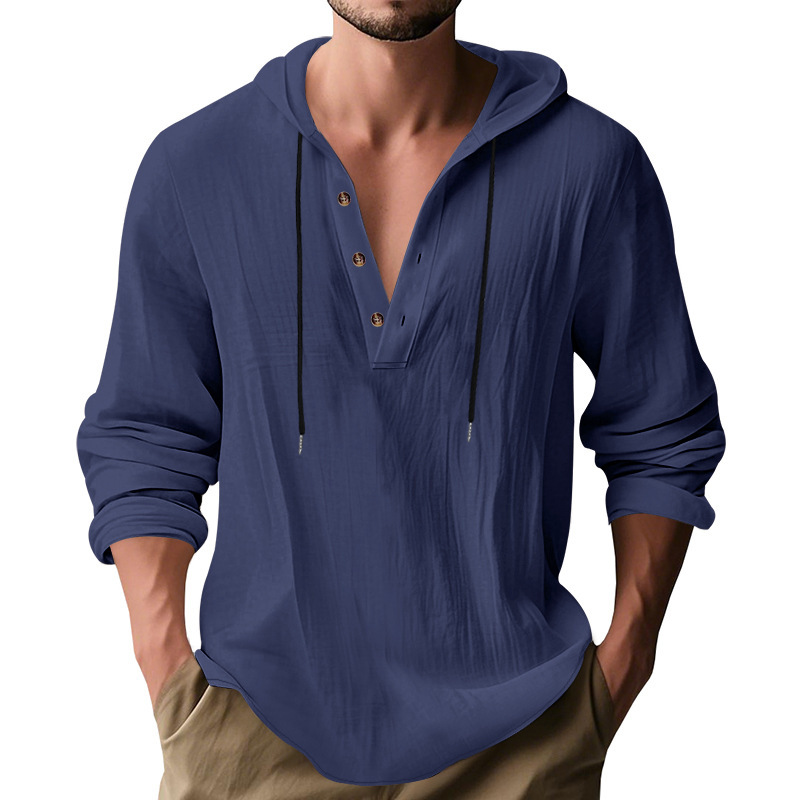 熱い販売メンズルーズリネン通気性フード付き無地長袖スウェット - Undershirt Crew Neck のレビューと価格